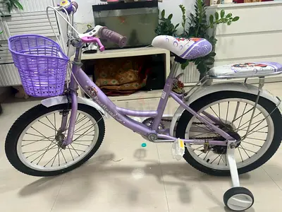 Purple 18-inch Kids Bicycle with Training Wheels and Front Basket