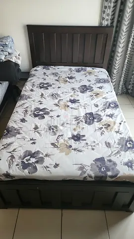 Single bed frame with mattress - dark wood, good condition