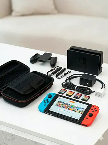 Nintendo Switch V2 Full Bundle – 4 Games, Carrying Case  All Original Accessories
