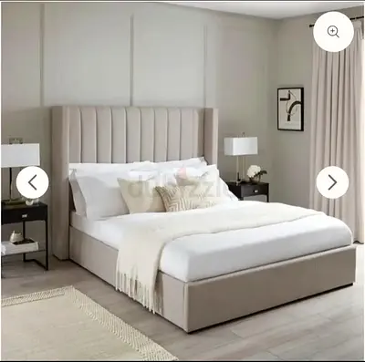 Modern Upholstered King Bed with Tall Channel-Tufted Headboard (Beige)