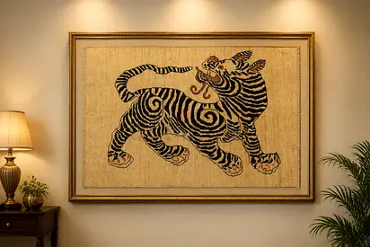 3 *5 beautiful wall frame Afghan hand knotted carpet Framed Abstract Tiger Wall Art - Beige  Black