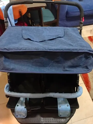 Double stroller / twin pushchair in blue fabric - good condition