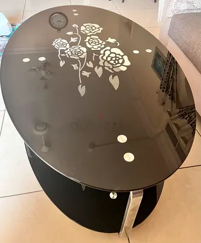 Black Glass Oval Centre Table