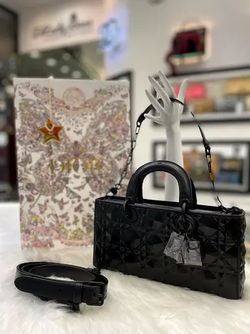 Christian Dior Black Lady D-Joy Medium Diamond Quilt Matte Bag (Authentic/New)