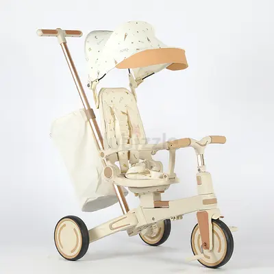 Tricycle Stroller for Toddler, Foldable Baby Tricycle, Kids Balance Bike with Push Handle, - white