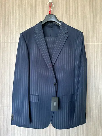 Hugo Boss navy pinstripe mens suit - new with tags, size 46R