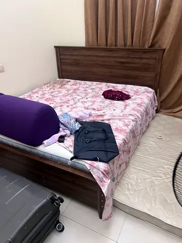 Bed with mattress , cupboard and dressing table