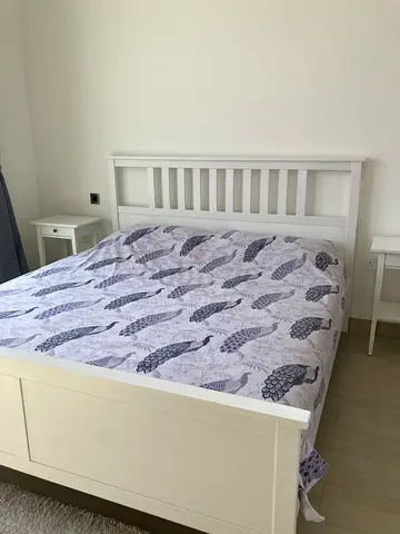 IKEA Hemnes White Wooden King Size Bed Frame with Headboard and Footboard and IKEA Mattress