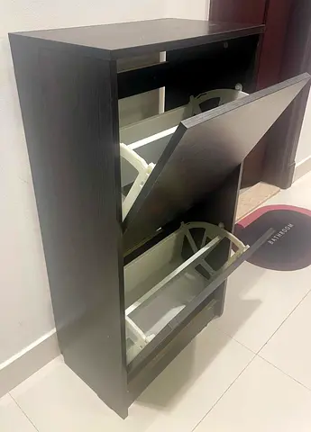 Slim 2-Tier Shoe Cabinet in Dark Wood — Wall-Ready and Space-Saving (4 numbers, Price AED120 each)