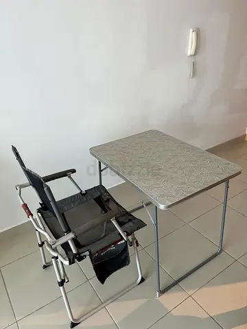 Foldable camping table and folding chair set
