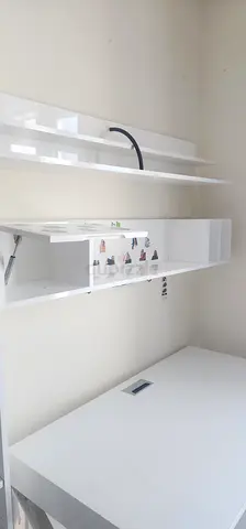 White wall-mounted shelving unit / display cabinet - good conditionAlong with Study table and book s