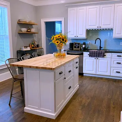 Solid Wood Kitchen Island with Butcher Block Top - White Finish