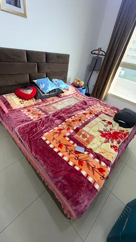 Queen Bed Frame with Upholstered Headboard - Good Condition