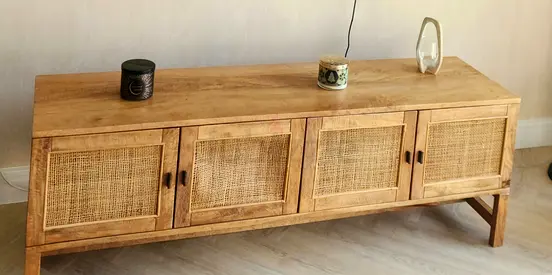 Solid Rattan Front Wooden Sideboard / TV Console – Natural Finish 160 cm by 40cm