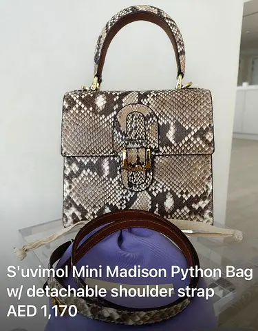 Suvimol Mini Madison Python Leather Mini Top-Handle Bag with Detachable Strap