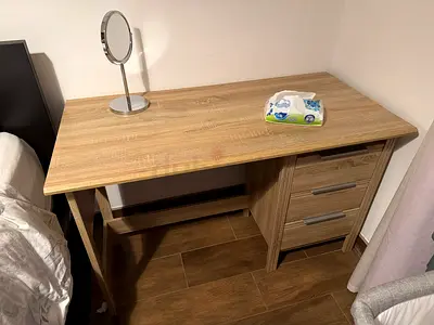Wooden Study Desk with 3 Drawers - Light Oak Finish hardly used excellent condition