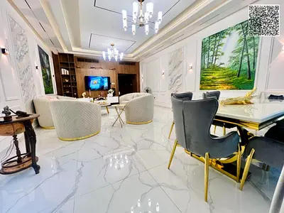 Furnished super deluxe apartment for rent, 3 rooms, large area, plus maid's room