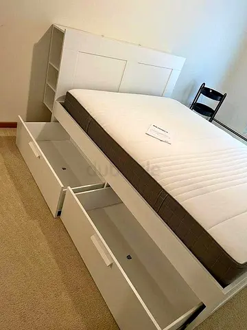 Ikea Queen White Brimines bed frame with Ikea Queen Mattress