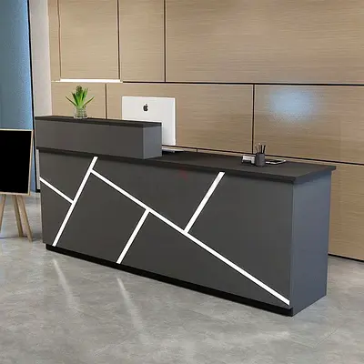 Modern Grey Reception Desk with LED Accent