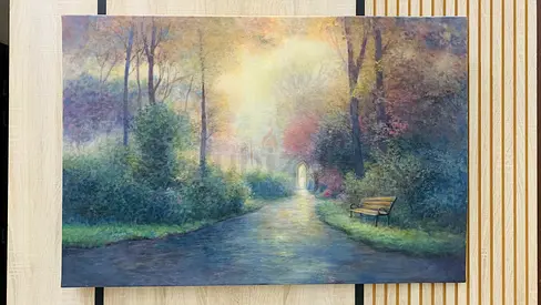 Serene Park Landscape Painting - Signed original artwork