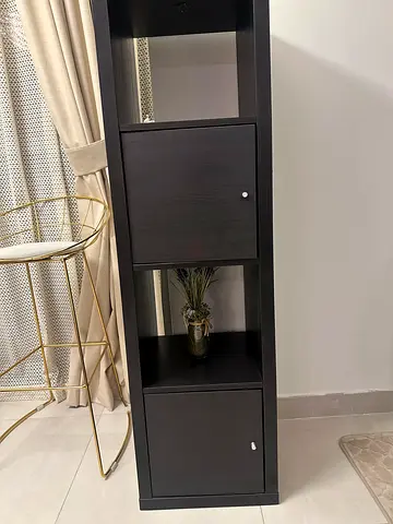 IKEA black-brown Kallax style shelving unit with doors - 4 compartments