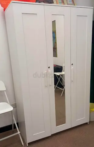 White 3-Door Wardrobe with Mirror - Good Condition