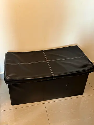 Black Faux Leather Storage Ottoman Bench - Good Condition