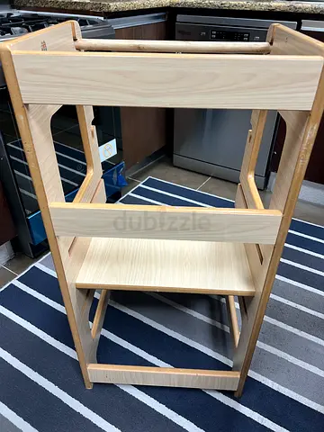 Solid Pine Kitchen learning tower with Shelves - Light Wood