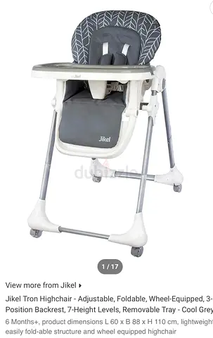 Jikel Tron Adjustable Foldable Highchair with Removable Tray (Grey)