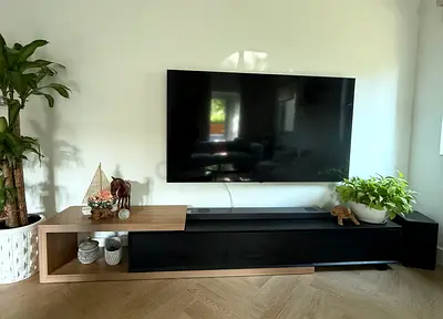 Premium Extendable TV Console | Modern Oak  Black | Link to Real Product at Bottom of Description