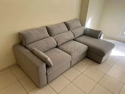 IKEA Esklstuna L shape sofa Bed Light grey L-shaped fabric sofa with chaise - good condition