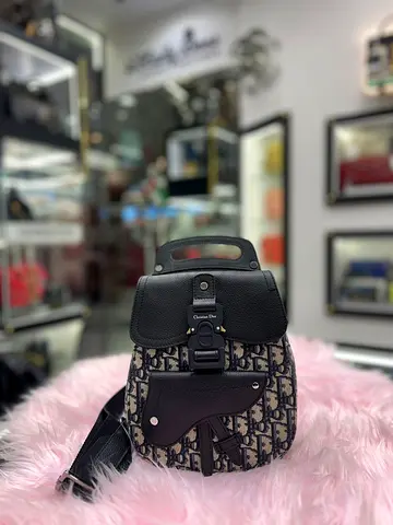 Christian Dior Blue Oblique Jacquard Saddle Backpack (Authentic/PreOwned)