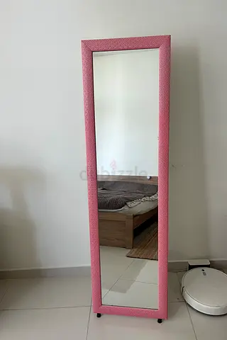 Full-Length Pink Framed Standing Mirror - Good Condition