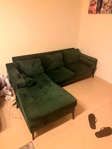 Green L-shaped Velvet Sofa with Chaise