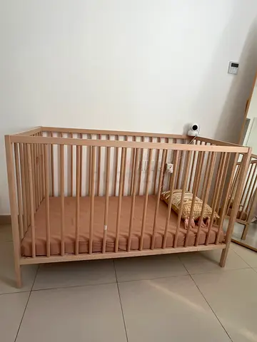IKEA (Natural Wooden Baby Crib  Mattress)