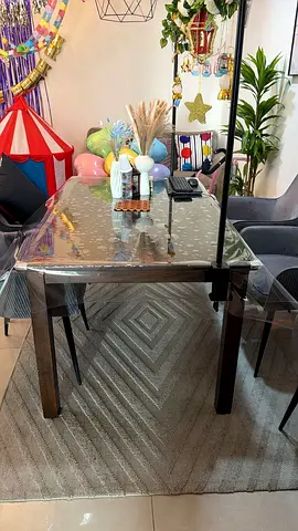 Glass Top Solid Wood Dining Table (150 x 90cm)