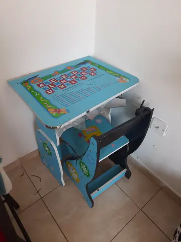 Wooden Kids Study Table and Chair Set - Blue, Lightly Used