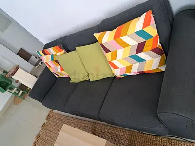 Dark grey 3-seater fabric sofa with cushions - good condition