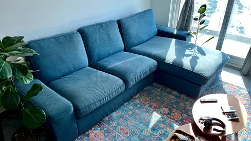 IKEA Blue L-shaped 3-seater Sofa with Chaise - very Good Condition