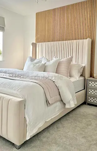 New Headboard Designe king size fully customisable bedframe in soft Fabric storage can be installed