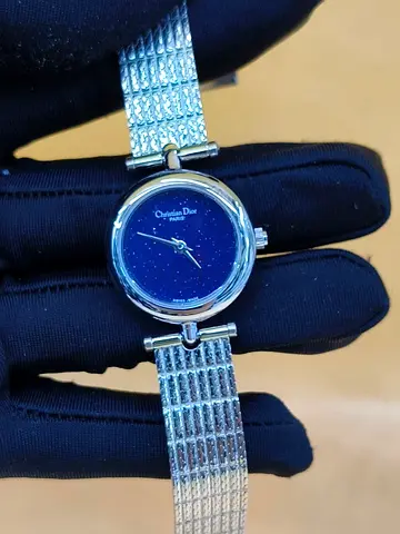 Christian Dior Ladies Silver Bracelet Master Copy  Watch with Starry Blue Dial
