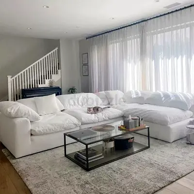 Large White L-Shaped Sectional Sofa — Comfortable Cushions, Good Condition