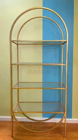 Gold Metal Arch Display Shelf - 4-Tier Glass Shelves