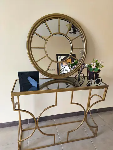 Gold Metal Console Table with Round Decorative Wall Mirror (Set)