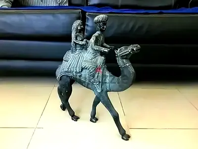Antique Rajasthani “Dhola Maru” Couple on Camel Metal Sculpture