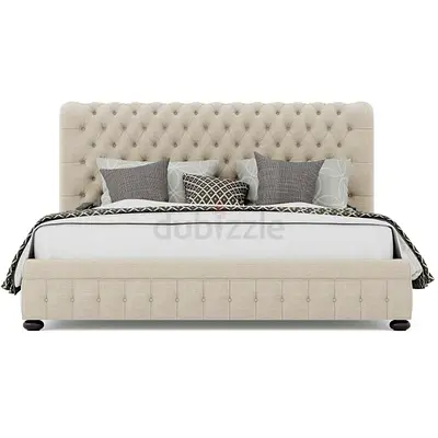 Deep button tufted headboard super king bed with round legs