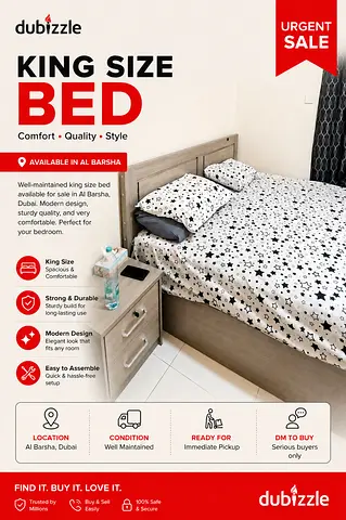 Bed with mattress and side table