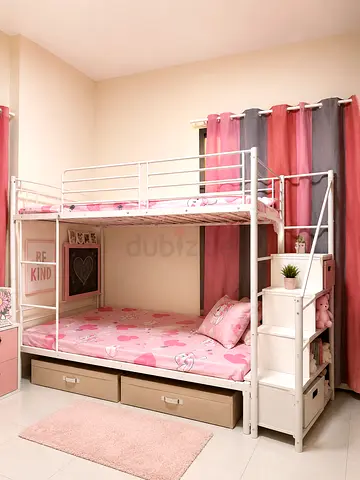 White Metal Bunk Bed for kids with Staircase ,Good Condition