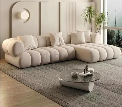Modern Curved Modular Cream Sofa - 5-Seater Sectional