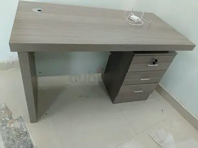 Grey Wood Office Desk with Lockable Drawers